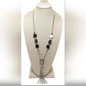 Erica Lyons Long Silver Tassel Pendant Necklace NWT 30"